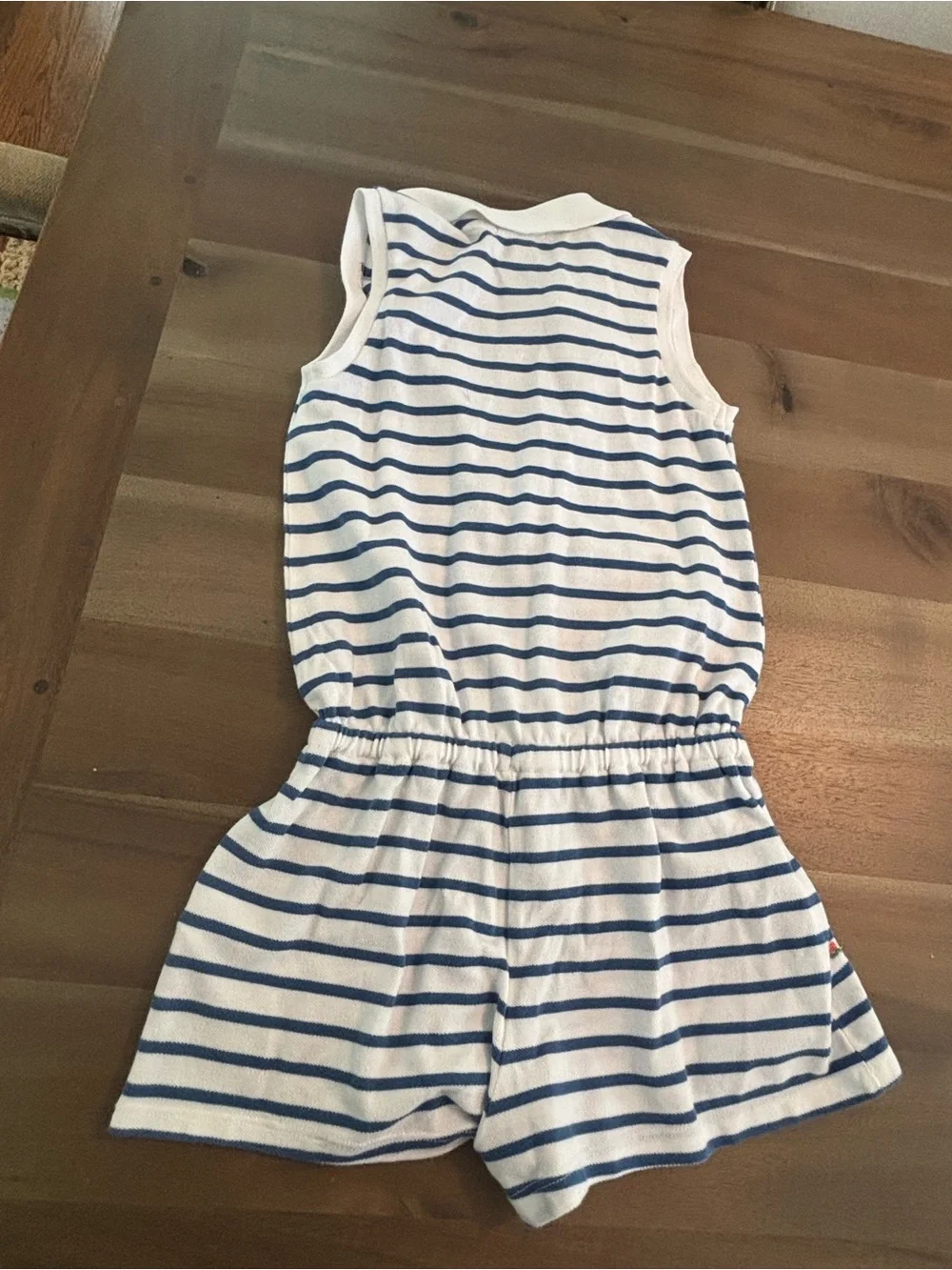 Ralph Lauren Girls White & Blue Striped Floral Polo Romper - S/P (7) NWT
